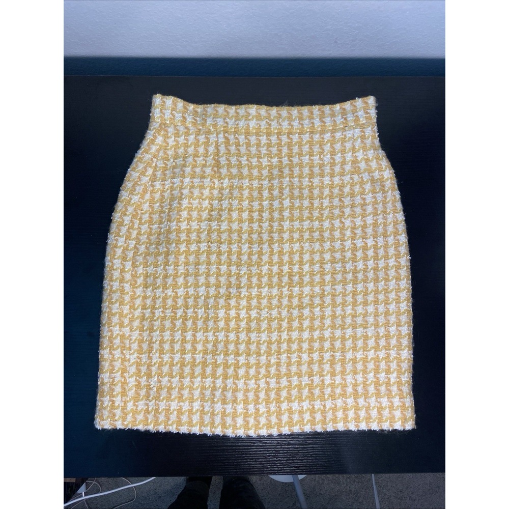 Yellow White Orange textured wool blend ESCADA MARGARETHA LEY pencil skirt 34